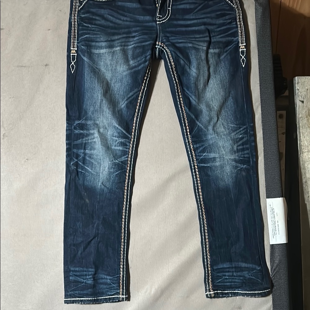 Rock Revival Blue Denim Jeans with Orange Accents